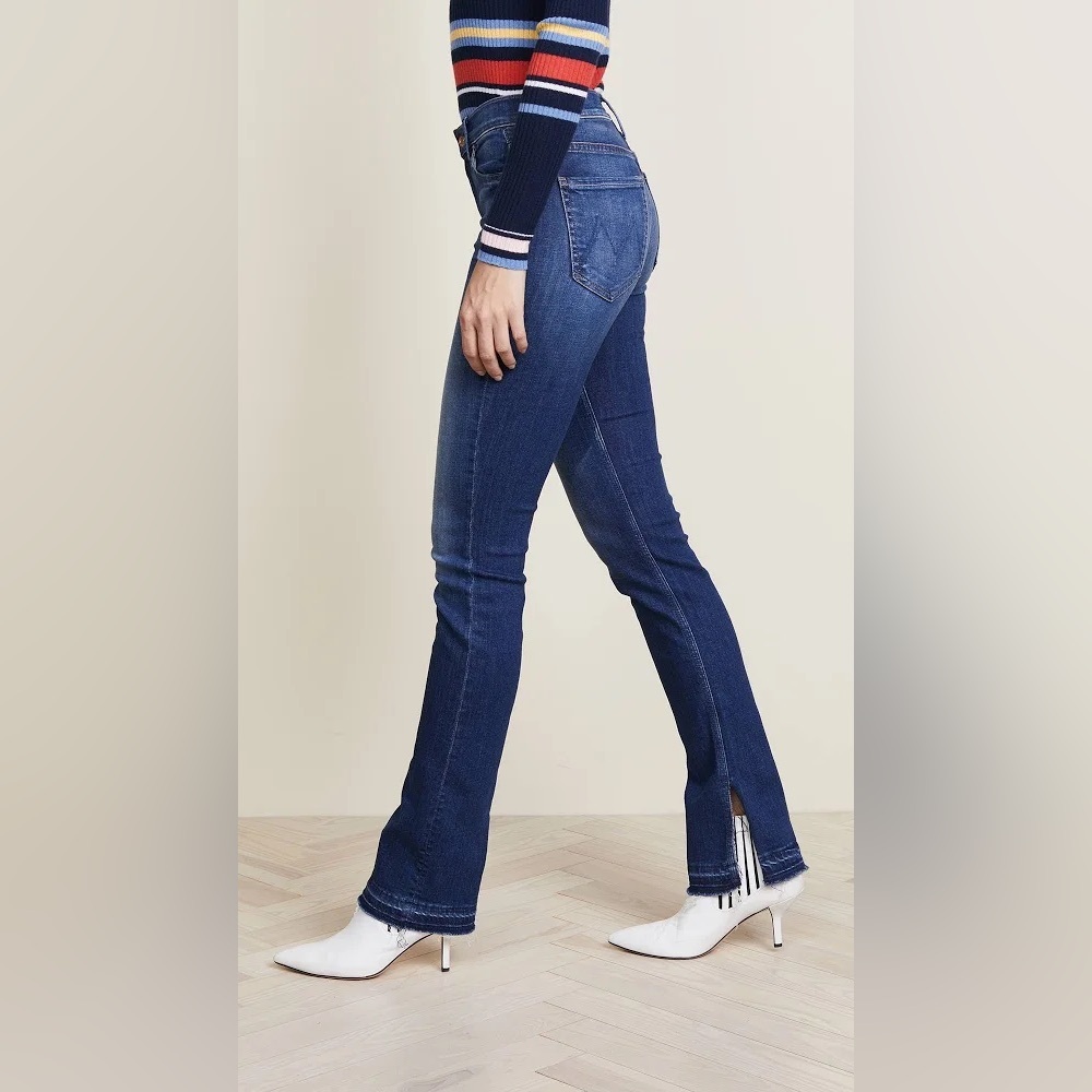 NEW $238 Mother Denim Jeans Rascal Split Undone Hem Straight Stretch